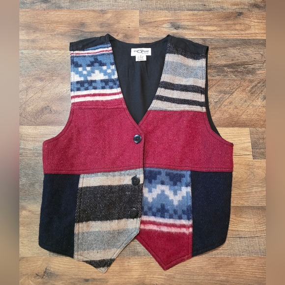 In Style New York Tops - Vintage In Style New York Women’s Aztec Western Wool Blend Tie-Back Vest M
